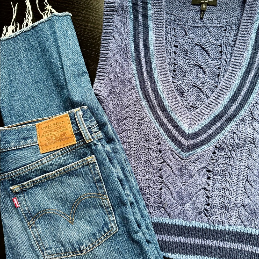 rag & bone Cable Knit Sweater Vest | Blue Contrast | XS | Preppy Academia - Picture 16 of 16